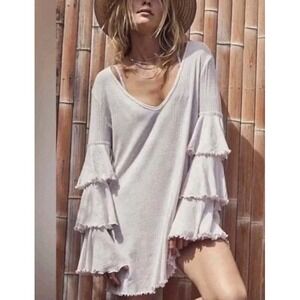 Free People Seashore Dress Light Green W/Tiered Sleeves Sz Xs Oversized‎ Boho